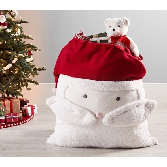 Pottery Barn Red Fleece Christmas Santa Face Sherpa Bag Monogram Johnson 24 x 20 - Picture 2 of 10
